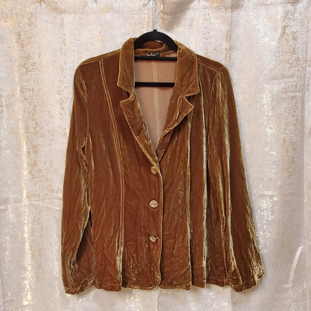 Loco Lindo Moss Green Silk Velvet Button Down Blouse